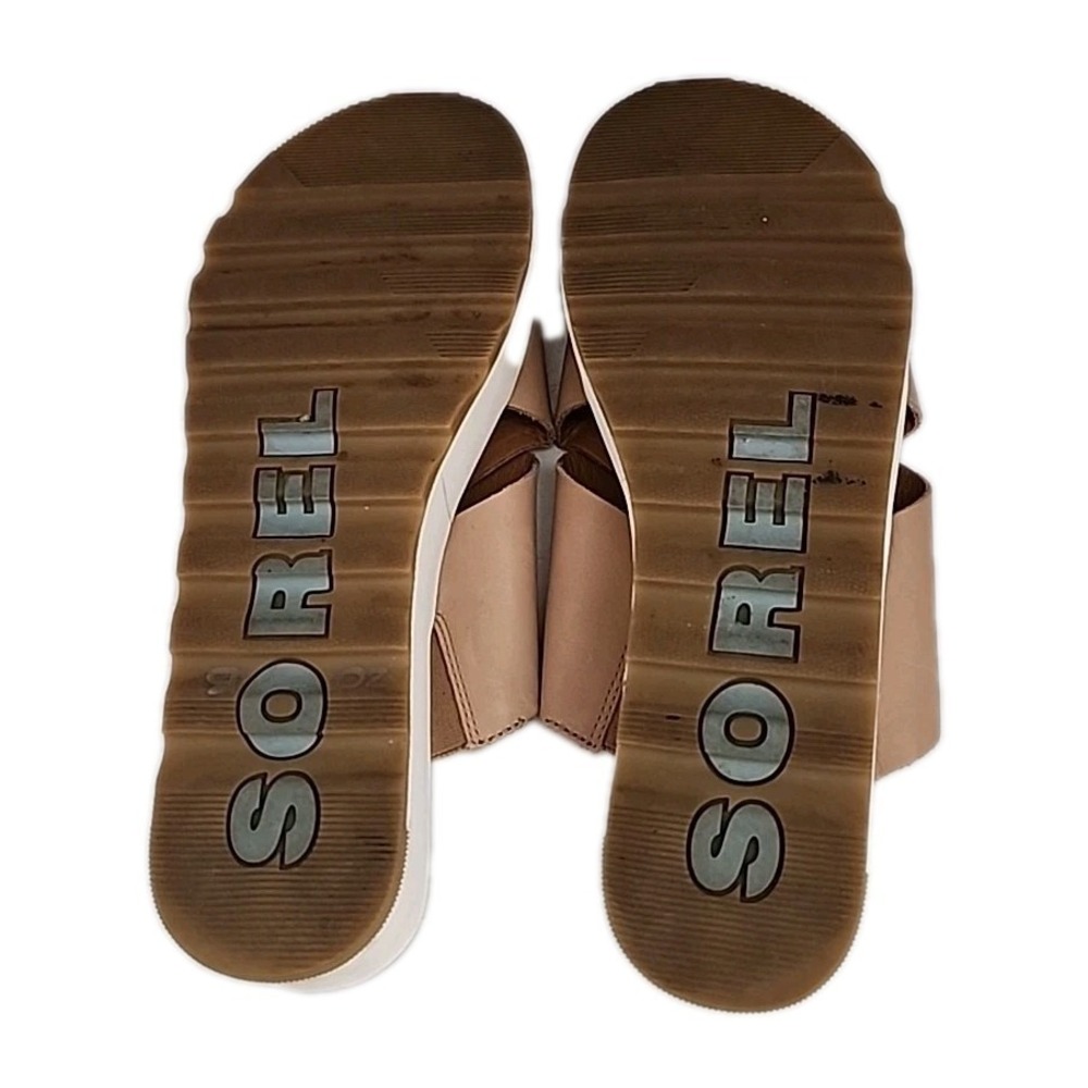 Sorel Cameron Sandal Beige Leather Slide Women's 9.5 Platform Chunky Wedge - Picture 7 of 9